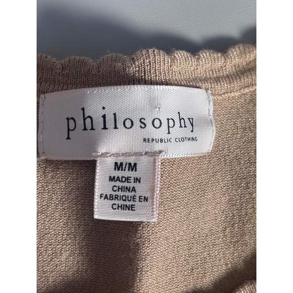 Philosophy Republic Clothing Short Sleeve Sweater Scalloped Neck Top Camel M - Picture 4 of 9